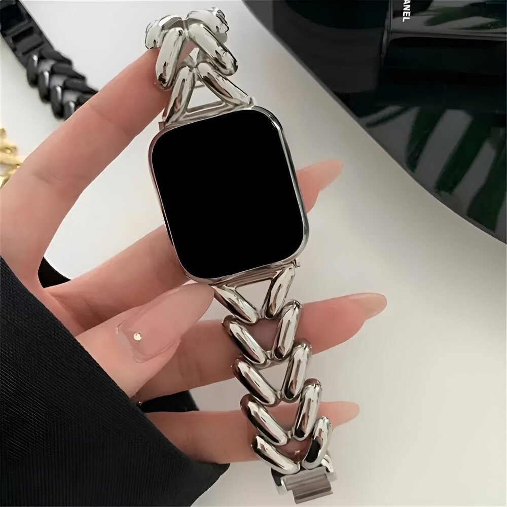 Apple Watch Band Adjustable Stylish Strap Silver Stainless Watch Band - Silver
